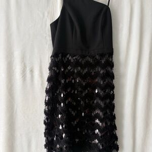 Adrianna Papell Black One Shoulder Sequin Dress